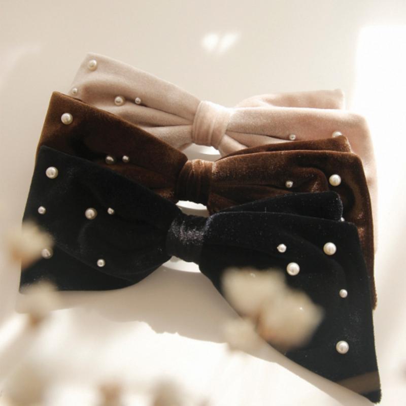 

J.Lauren Velvet Ribbon Pearl Big Auto Hair pin H0904 brown