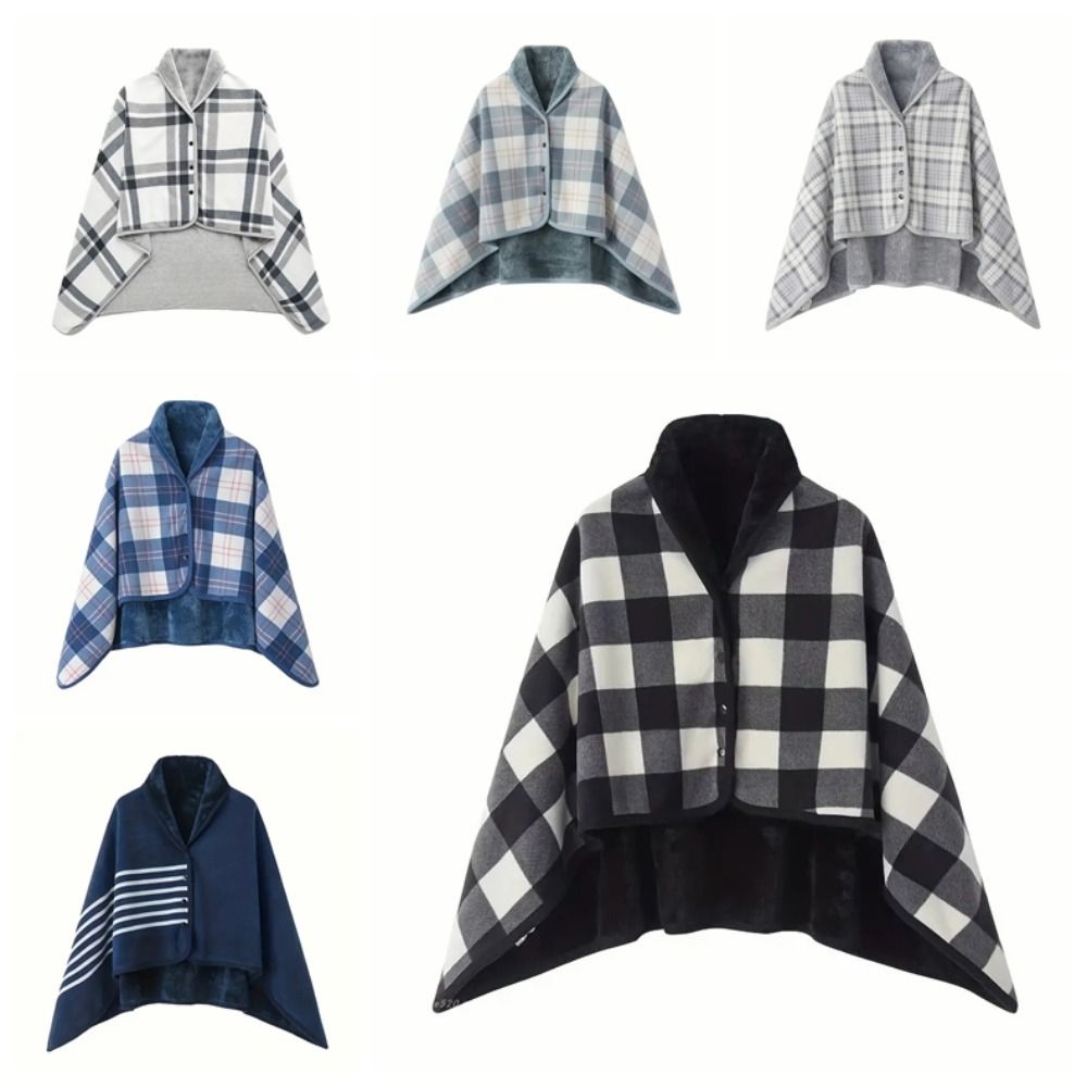 140*100cm Warm Flannel Blanket Shawl Thicken Wearable Scarf Women Retro Stripe Warm Shawl  Winter