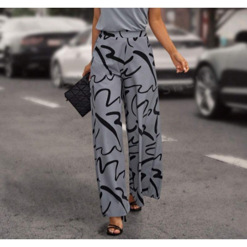 Women's Street Trousers New Spring Summer Fashion Printed High Waist Straight Casual Wide Leg Pants Loose Harem Pants