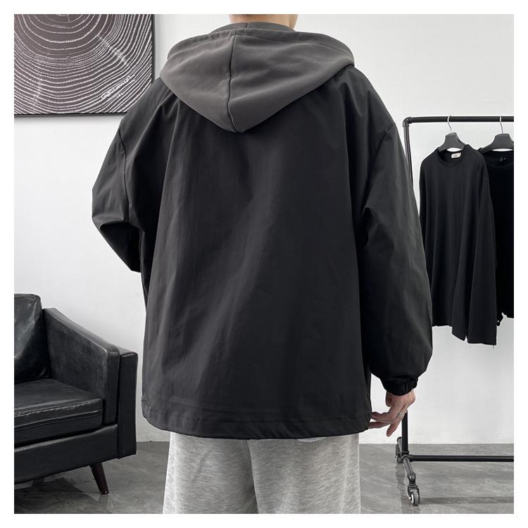 Men's Plus Size Hooded Windbreaker: Trendy Two-Piece American Style Jacket, Loose Waterproof Workwear for Spring/Autumn.