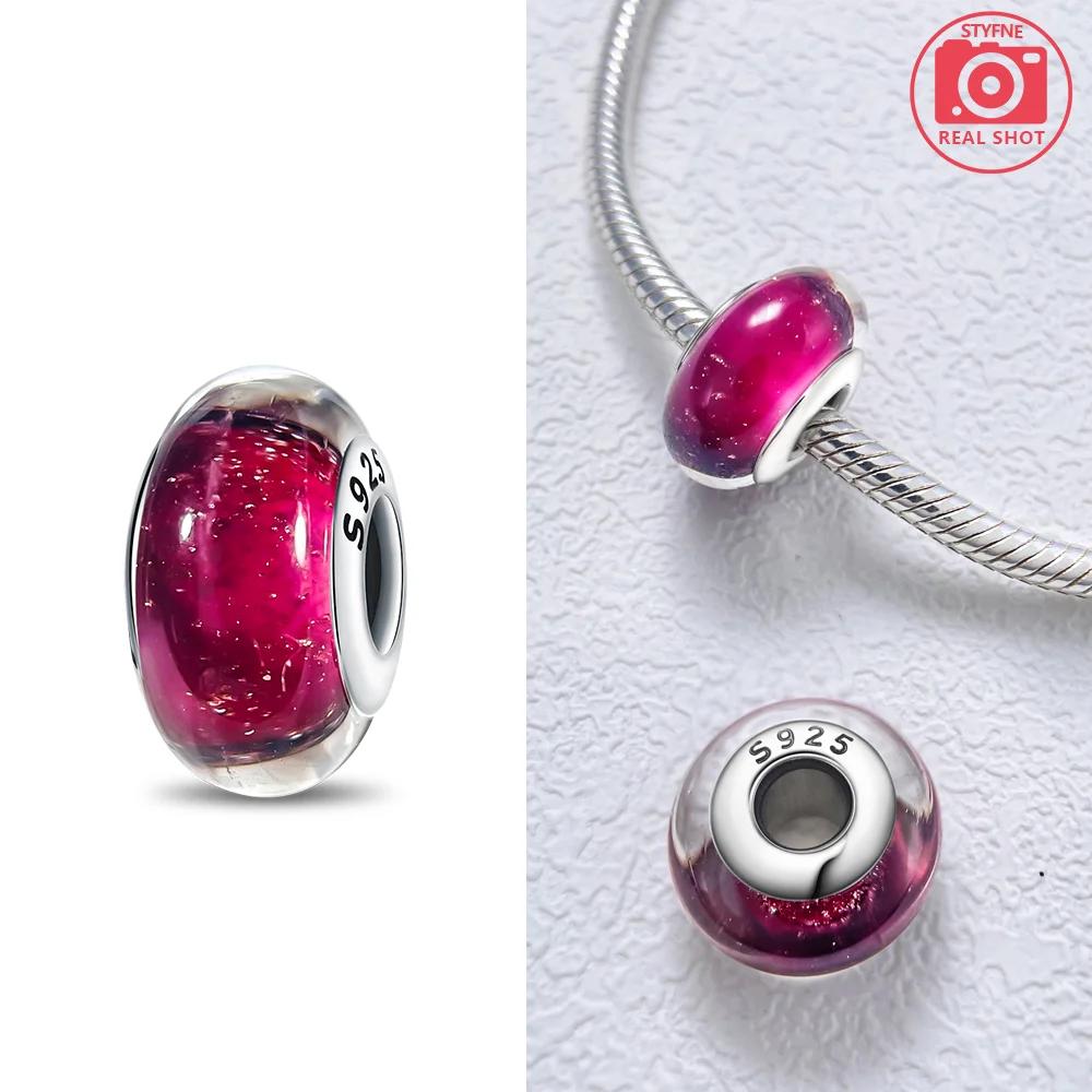925 Silver Bracelet Women Diy Jewelry Gift Accessories Charms Beads Pink Murano Glass Blue Flower Butterfly Beads