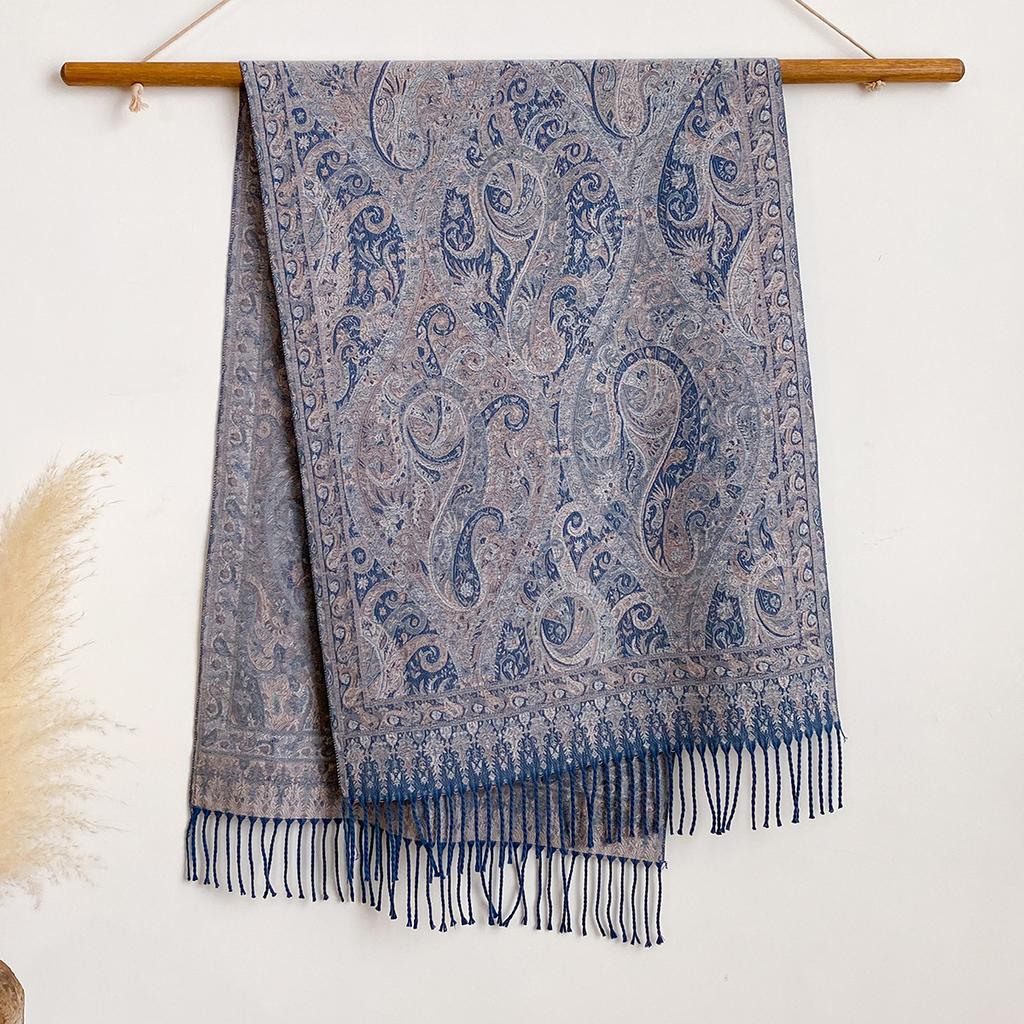 025 Imitation Cashmere Jacquard Scarf Shawl Fringed Retro Cashew Flower Ethnic Style Dual-use