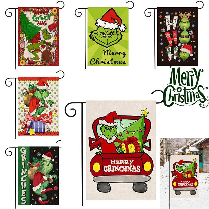 Steag de Grădină de Crăciun Grinch Decor Festiv pentru Curte In Imprimat Față-Verso In
