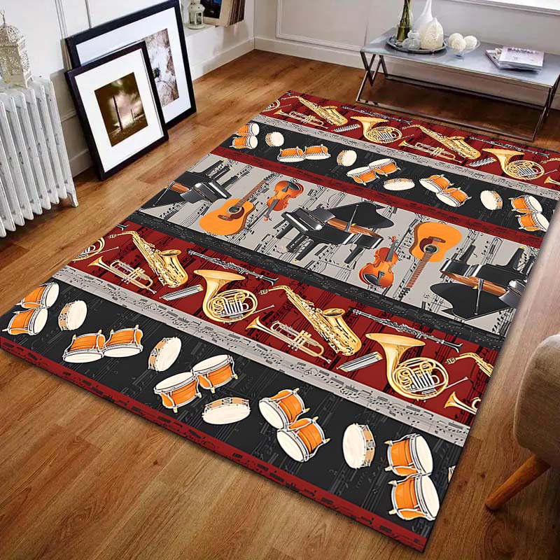 Various Instruments Piano, Drums, Guitar Print for Carpet Living Room Bedroom Bedside Floor Mat Modern Home Fashion Area Rug