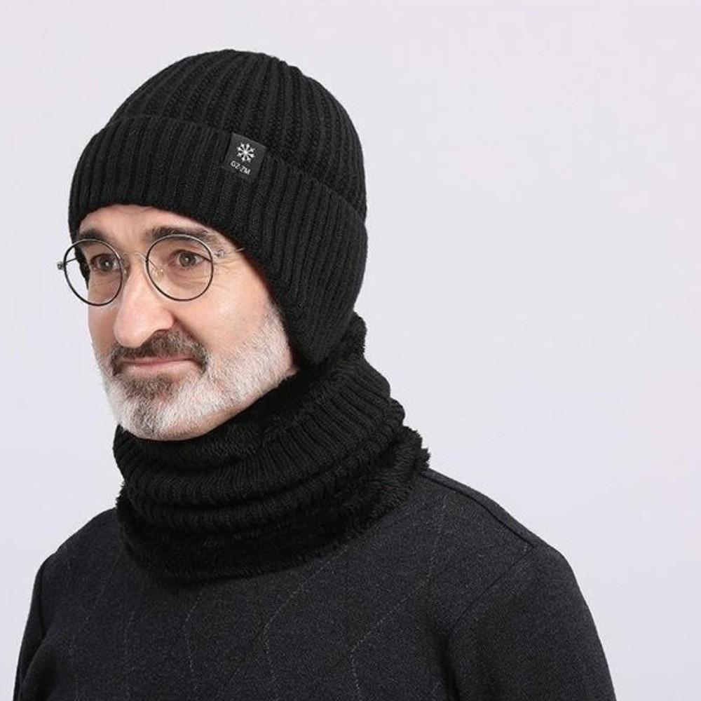 Thick Hat Scarf Set Plush Ear Protection Hat Simple Knitted Beanie Hat  Riding