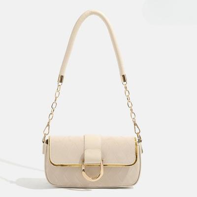 Simple and Elegant Small Square Bag with Diamond-shaped Chain, Underarm Single-shoulder Crossbody Bag