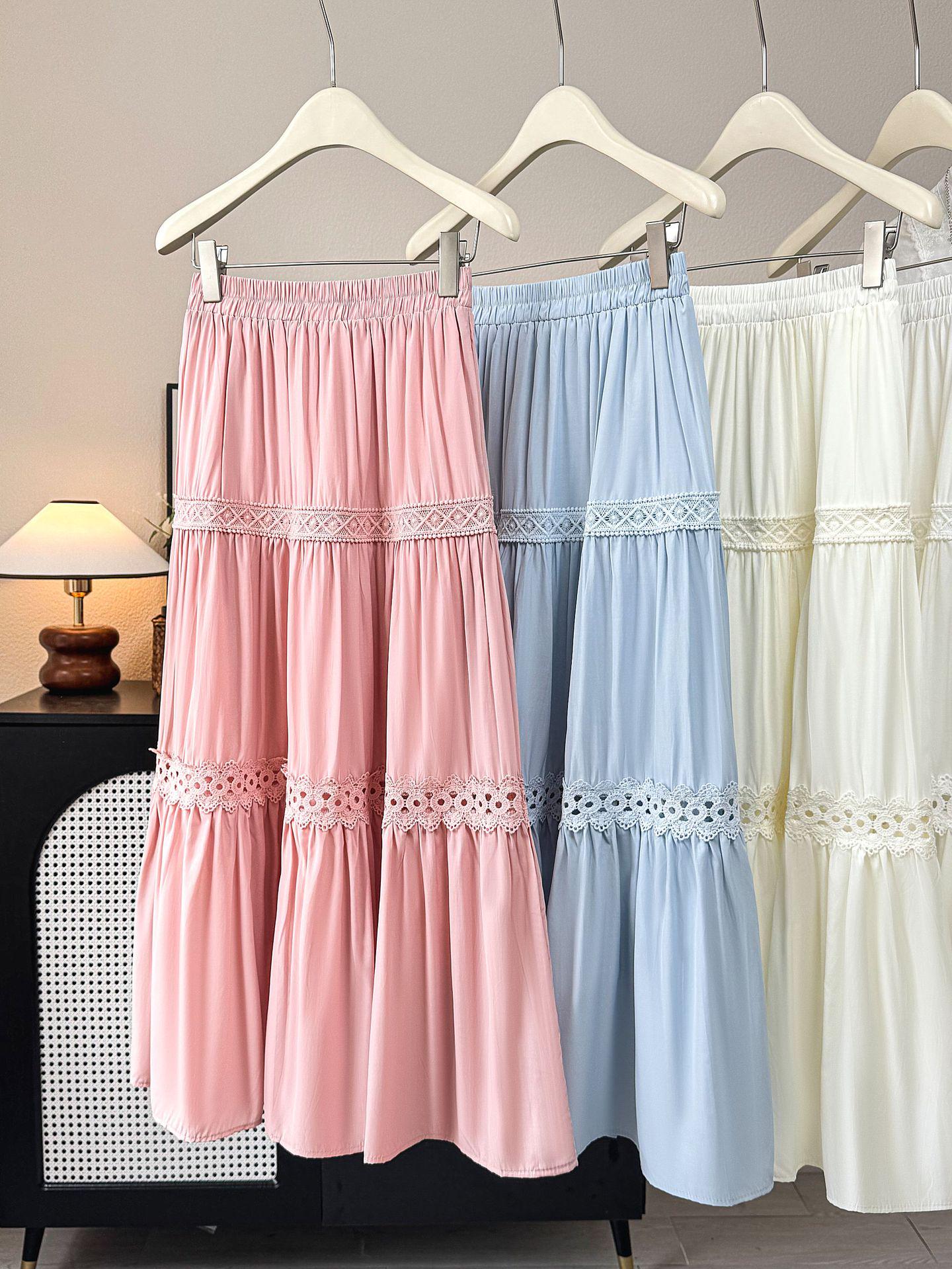 Korean Style Long Lace Skirt - Women s Fresh Spring Collection 2026 One Size розовый