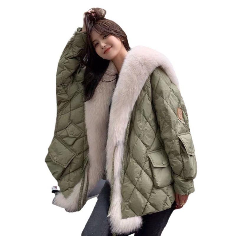 Winter New Imitation Fox Fur Collar Down Cotton Clothes Women's Imitation Fur Jacket Women's Warm Long Loose