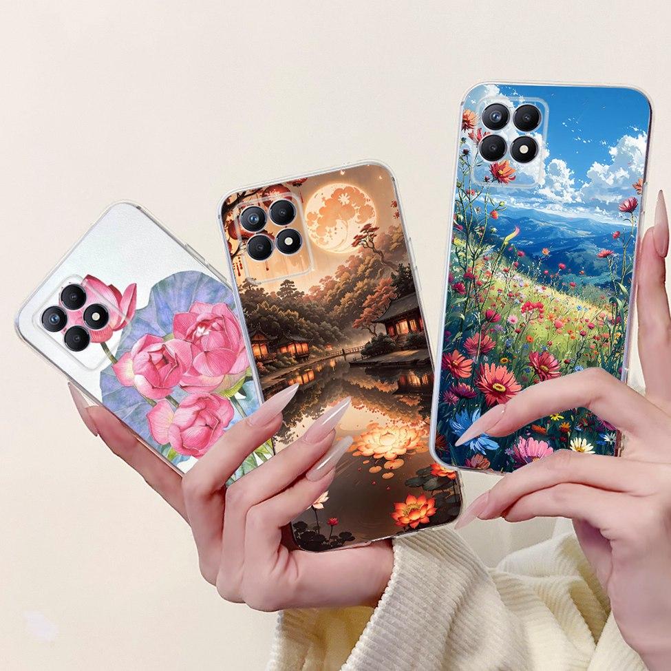 Clear Cover For Realme 8i Case RMX3151 Luxury Butterfly Love Flowers Cool Painted Phone Case For Realme Narzo 50 RMX3286 Cover