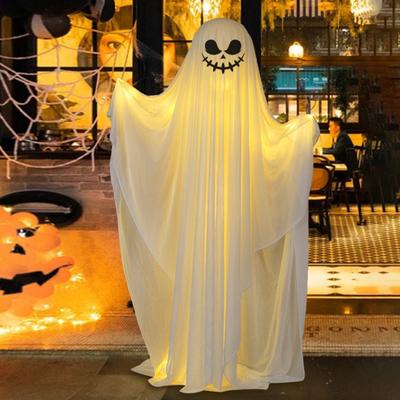 Halloween Light-up Ghost Decoration with LED Light Outdoor Spooky Standing White Ghost for Porch Fireplace Party Garden Decor