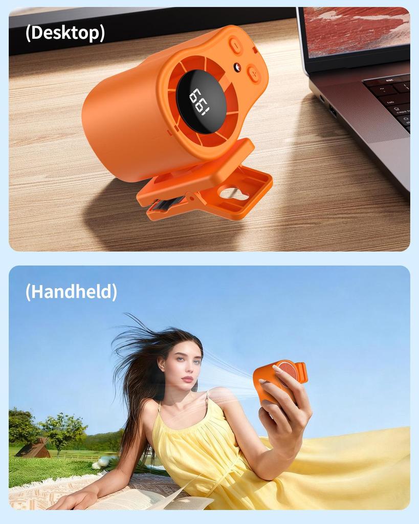 Portable USB Waist Fan with Digital Display - Large Capacity, Versatile, Mini Outdoor Neck-Hanging Design