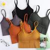 Camiseta sin mangas para mujer, top corto con cuello en V, ropa interior sin costuras, camisola deportiva sin aros para yoga y fitness con relleno extraíble