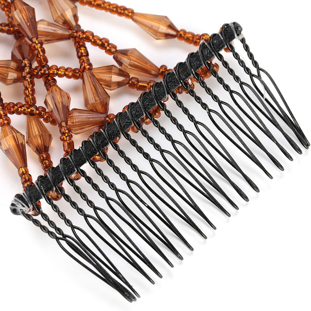 Women Girl Magic Easy Hair Beads Slide Stretchy Comb Clip Stretchable Hairpin Coffee