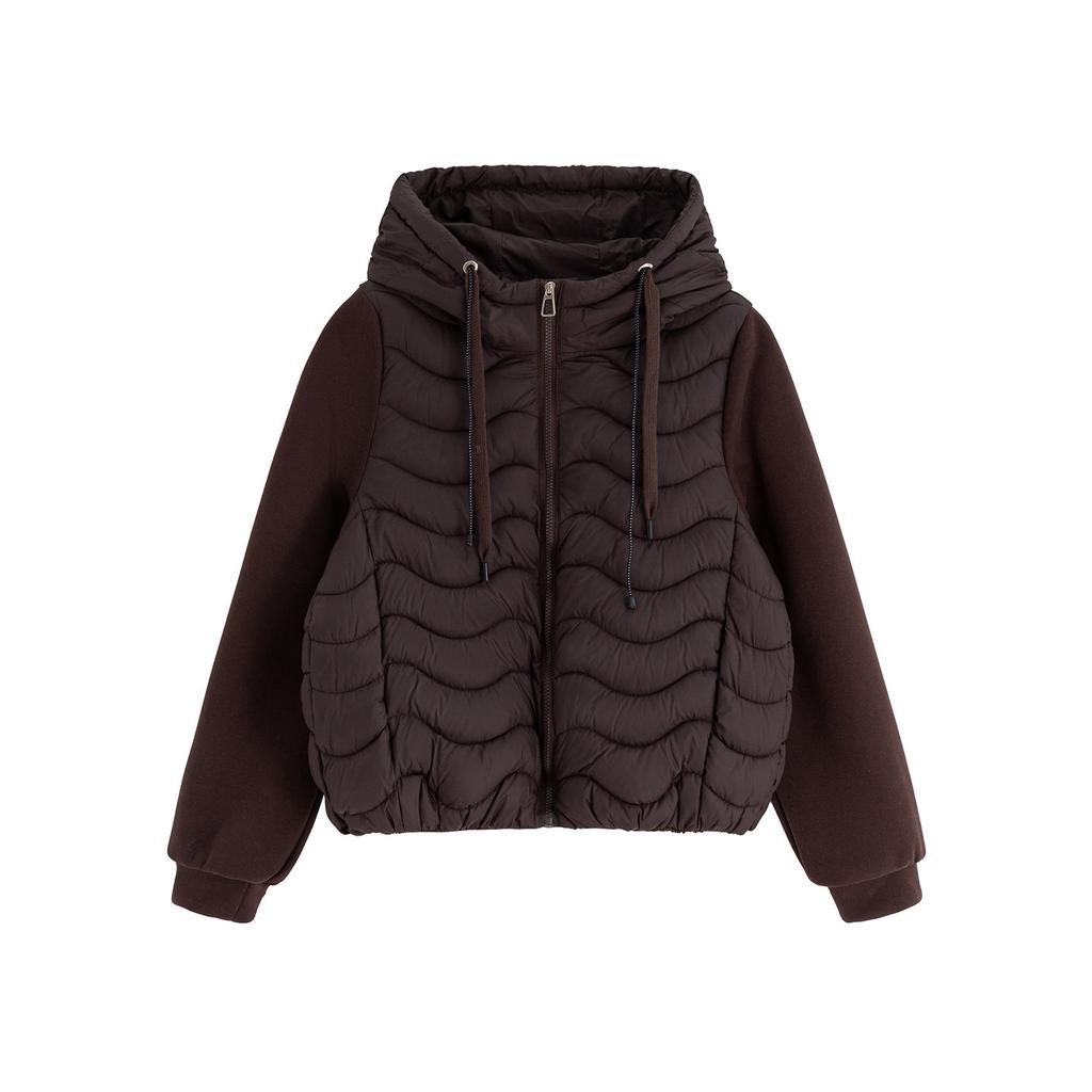 Autumn and winter light and wavy cotton-padded clothes loose short casual sweater sleeves jacket splicing hooded ribs cotton-padded clothes women