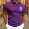 Fashion Skull Red Rose Floral Print Polo Shirt Men's Outdoor Street Short Sleeve Tees Top Summer Home Casual T-shirt Men's and Women's Polo Shirt
