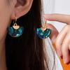 Retro and Trendy Blue Color Fan-shaped Pendant Women's Earrings, Personalized and Creative Ethnic Style Holiday Accessories