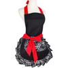 Black Lace Flirty Apron with Pocket, Fun Retro Sexy Cooking Pinup Aprons for Women Girls