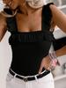 Women's Ruffle Strap Camisole Square Neck Sleeveless Knit Top Solid Summer Tank