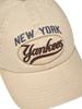 Emelbi Varsity Vintage Cursive Stitch Unstructured Ball Cap Ny (L.Beige)