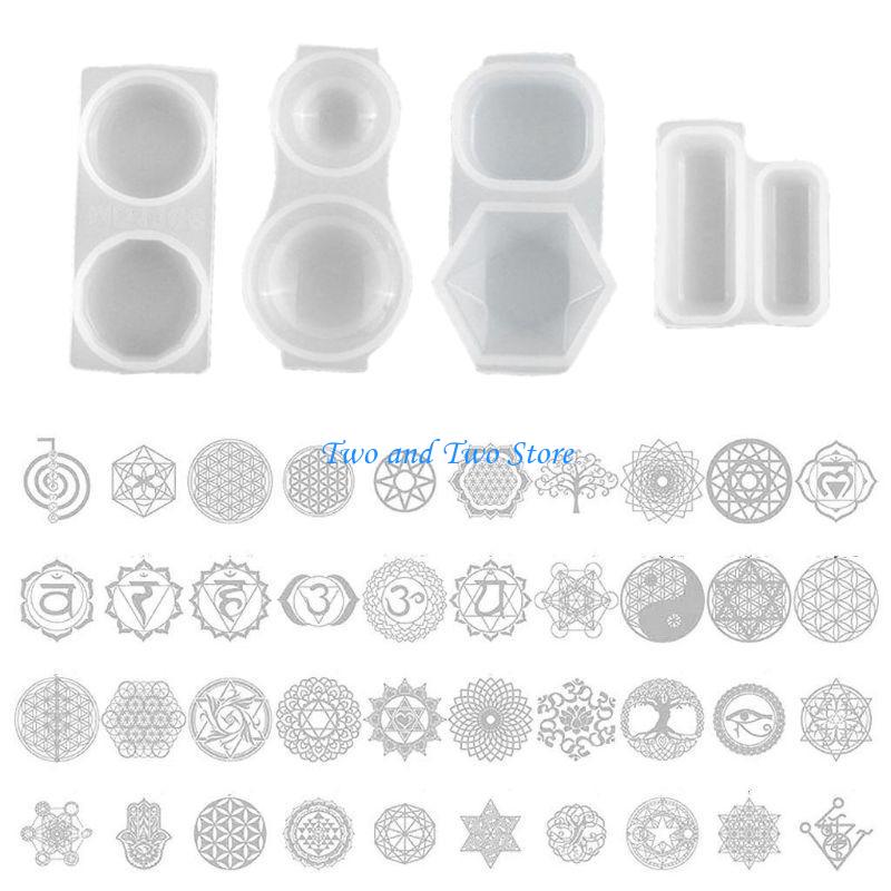 HX6F Geometry Epoxy Resin Casting Mold with Orgonite Sticker for DIY Crystals Stone Necklace Pendant Jewelry Making Craft