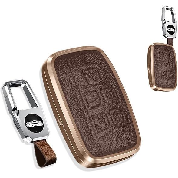 SANRILY 1pcs for Range Rover Key Cover Full Protection Metal Leather Key Fob Case fit for Land rover Discovery Sport LR4 Jaguar Keyless Keychain коричневый