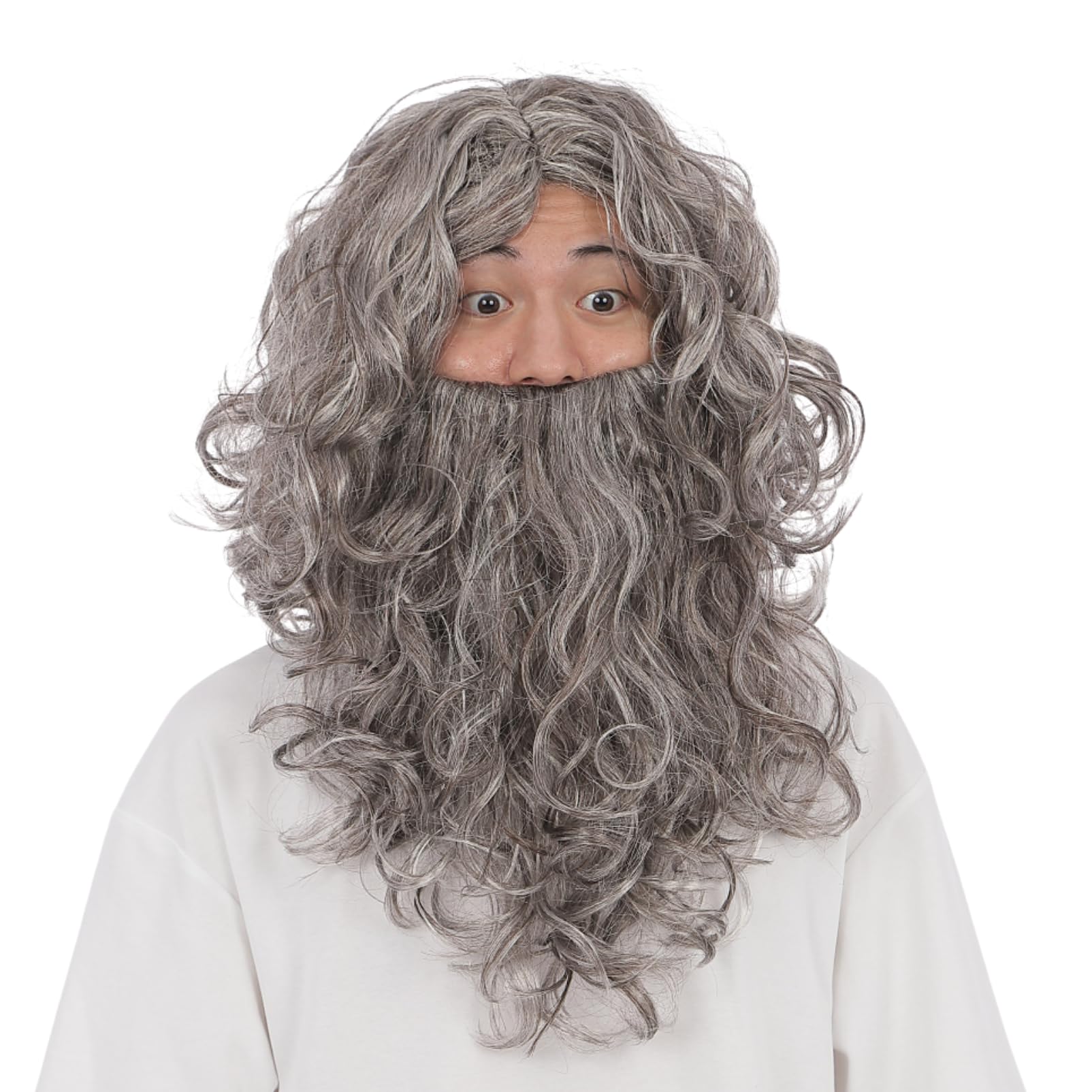 COZENTA Hermit Cosplay Wig with Beard for Halloween Fun God Costumes,