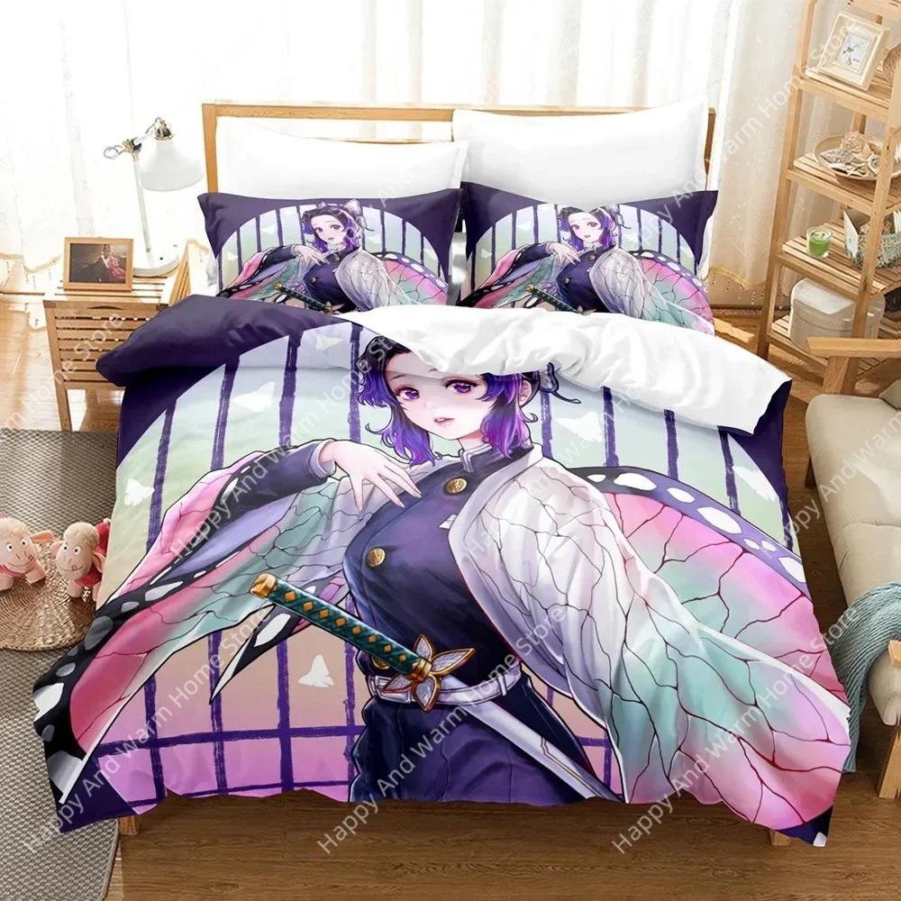 3D-Druck Kochou Shinobu Bettwäsche Anime Demon Slayer Bedrucktes Bettwäsche-Set Bettbezug Kissenbezug Bettwäsche-Set Leinenlaken Bettdeckenbezug