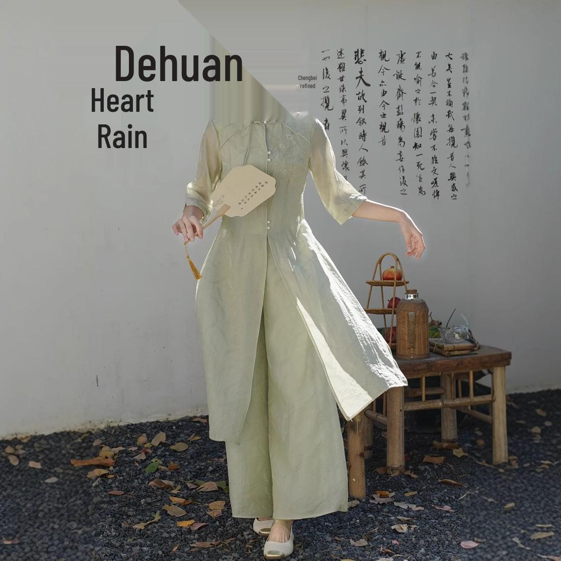 

Комплект женского платья в китайском стиле Весна/Лето 2025: Элегантная коллекция ципао и костюмов для чая в стиле дзен Small светло-зеленый