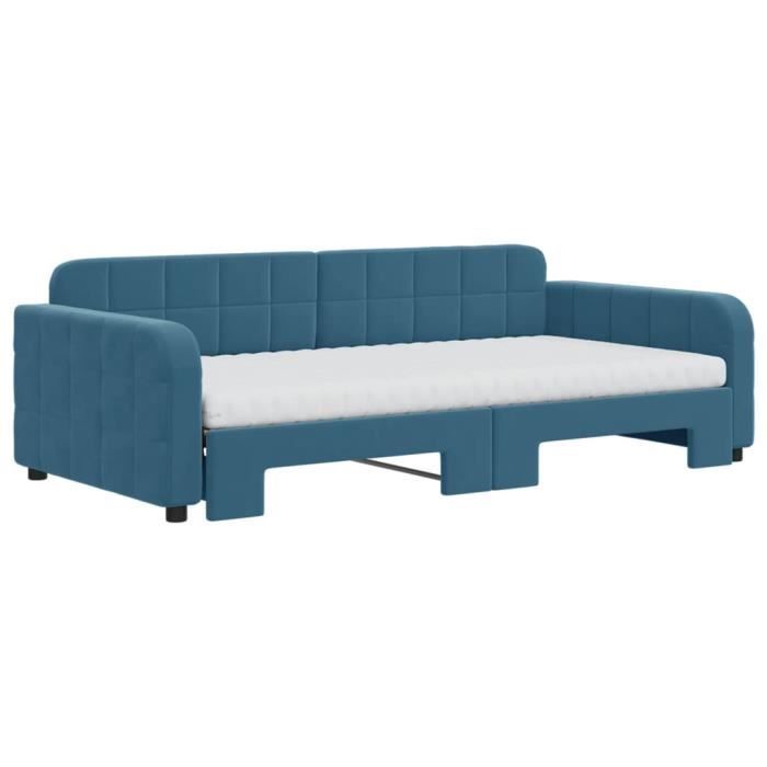 VidaXL Daybed with Trundle Bed and Mattress Blue 100x200 Cm Velvet 3196959