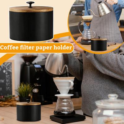 Holz Kaffee Filter Aufbewahrungsbox Runde Behälter mit Deckel Staubdicht Kaffee Dripper Filterpapier Organizer für Arbeitsplatte und Küchengebrauch
