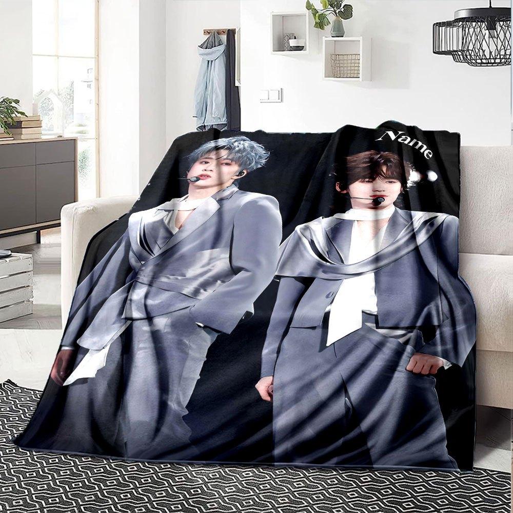 Stylish Duo In Silver Suits Gift Customizable Blanket Personalized Text Comfortable Throw For Sofa Couch Office Bed Picnics All Season Use Modern