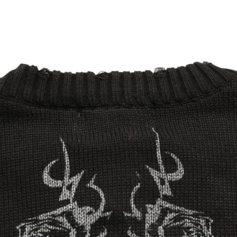 Suéter de punto de manga larga con cuello Y2KO, moda gótica, Harajuku, Punk Rock, Hip Hop, Calavera, llama oscura