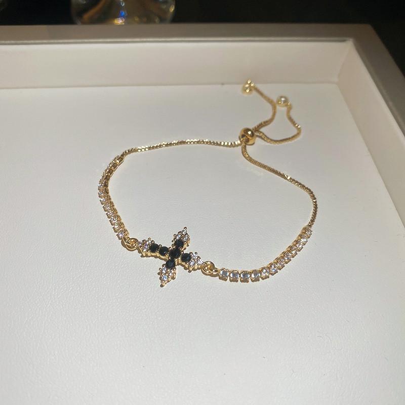 Cross Charm Adjustable Bracelet With Cubic Zirconia For Stylish Womens Accessories