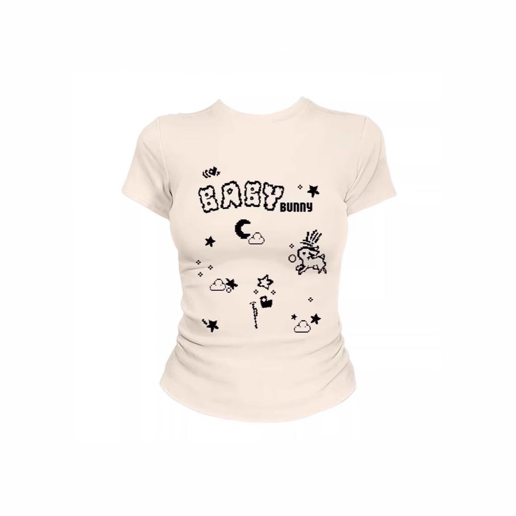 Summer New Cartoon Fun Printing Mobile Phone Sweet Spice Girl Short Sleeve T-Shirt Women's Casual Wear Versatile Top T-Shirt