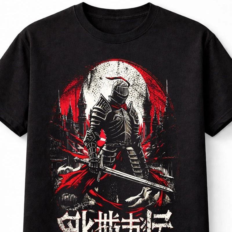 Japanese Dark Knight Warrior Gothic Fantasy Sword Graphic Unisex TShirt S