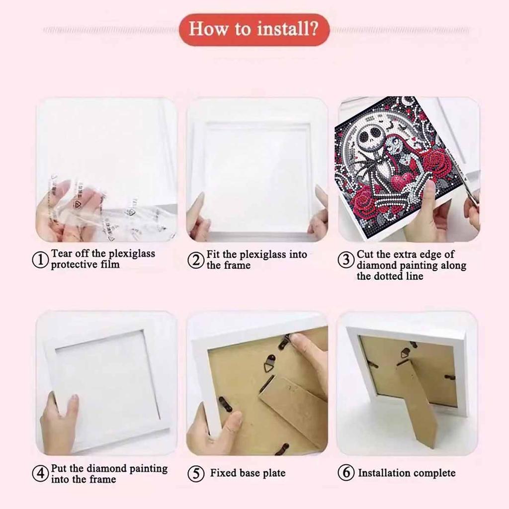 DIY Diamond Painting Kit with Frame,Skeleton Love Full Circle Mosaic 5D DIY Cross Stitch Kit Home Decoration with Frame, Handicraft Hobby Collection