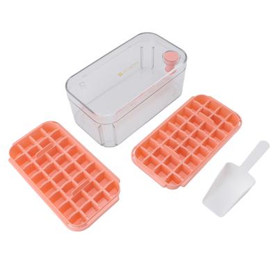 Ice Cubes Tray Easy Release 64 Grids Large Capacity 2 Layer Ice Maker Mould with Lid Bin Scoop for