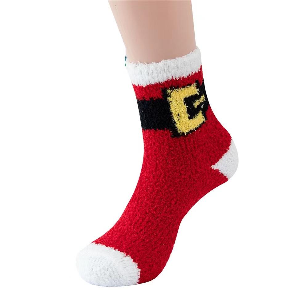 New Christmas Socks Coral Fleece Winter Plush Thickened Warm Confinement Floor Socks Men and Women Couple Socks Sleep Socks Gift