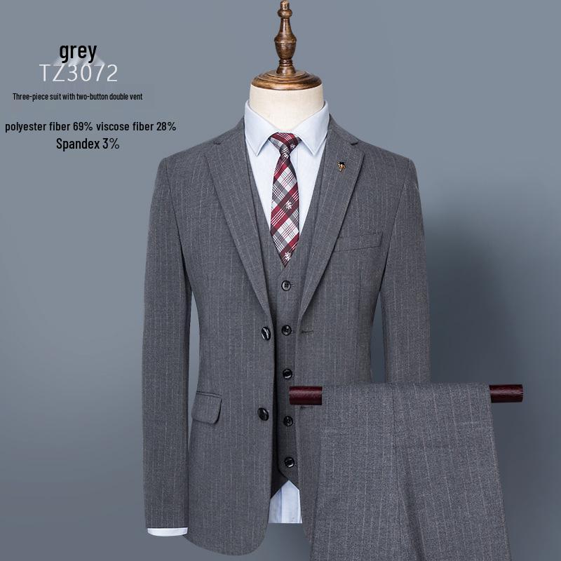 Men's Plaid Slim Fit Korean Style Tuxedo Three-Piece Suit for Weddings & Photography