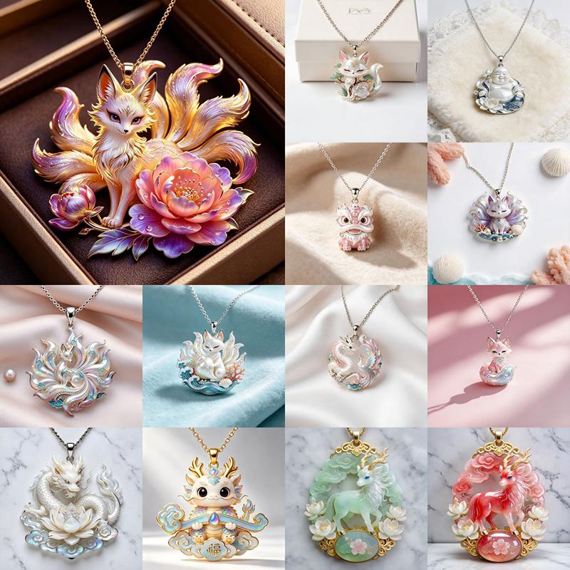 Chinese Mythology Nine-tailed Fox Enamel Pendant Necklace Fashion Minimalist Jewelry for Women Valentine's Day Gift for Her