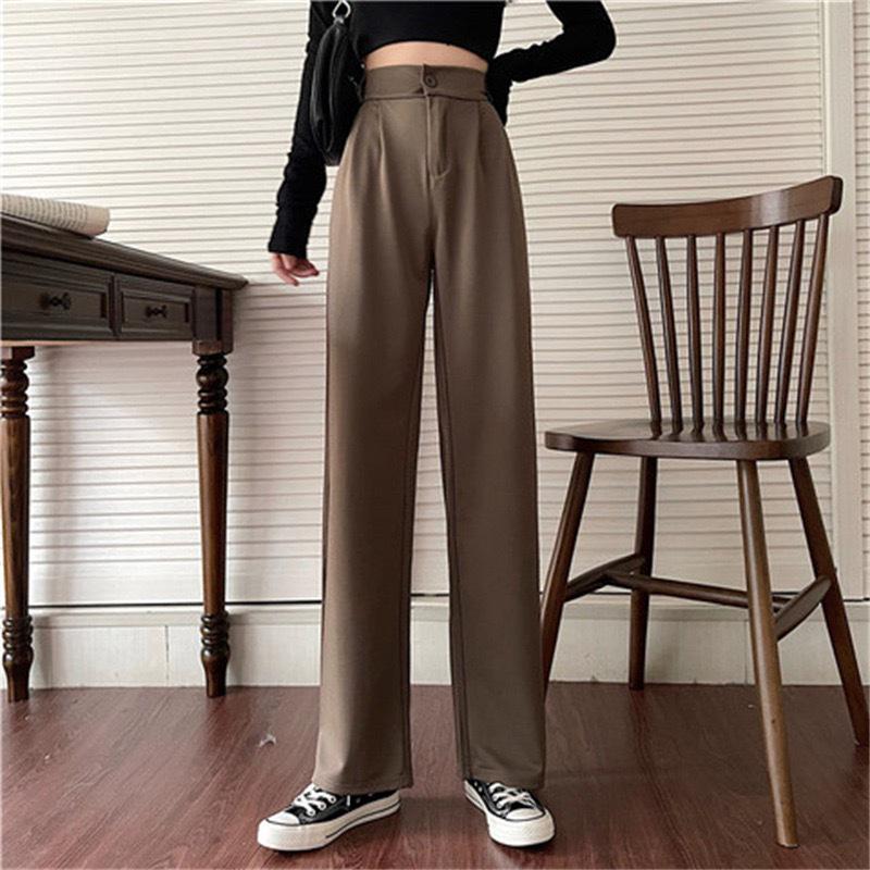 Korean Style Black Drapey High-Waisted Wide-Leg Suit Pants - 2024 Spring/Autumn