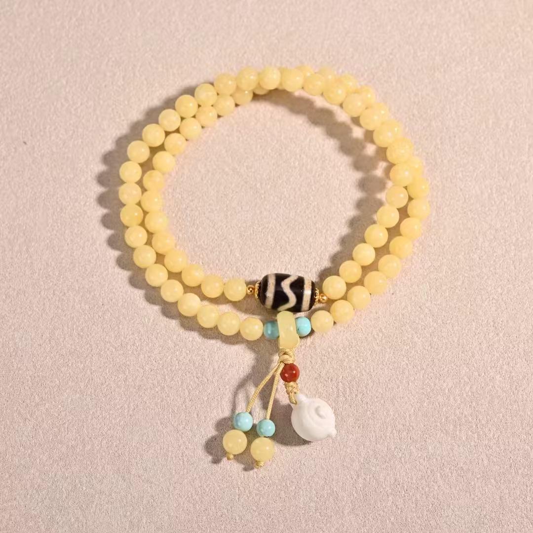 

Ivory Handle Teapot & White Bead Double Loop Bracelet - Unisex, Simple, Fresh