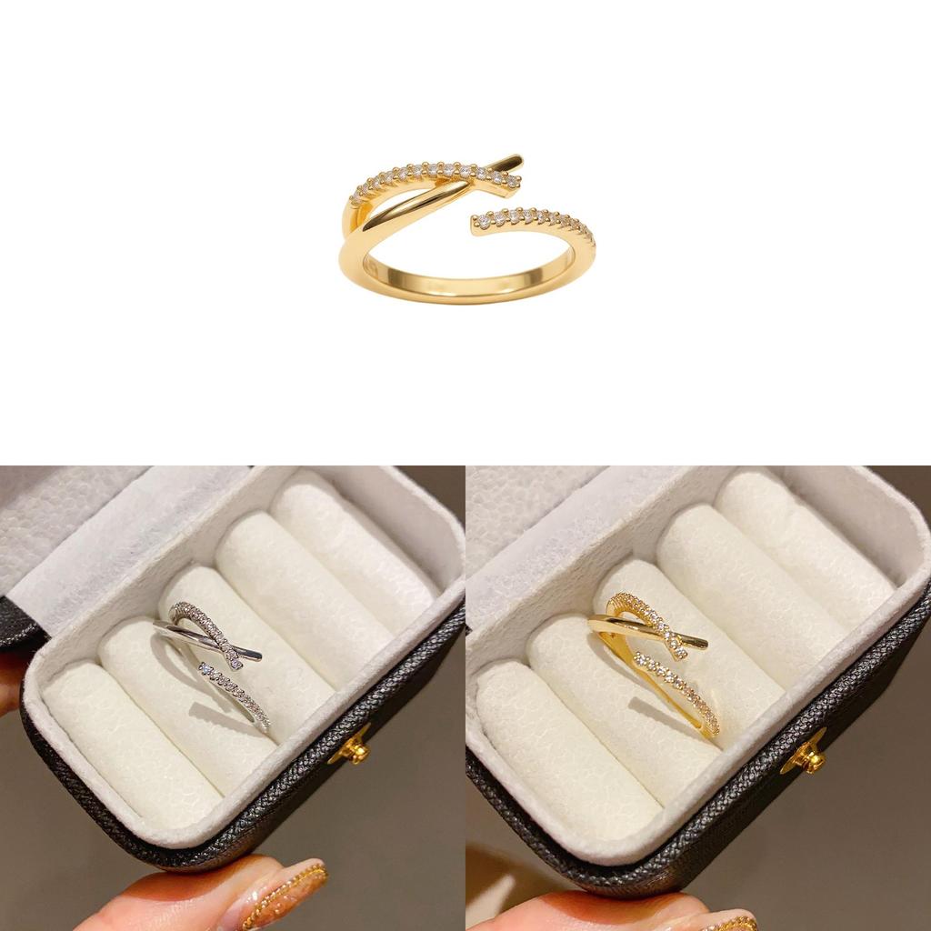 Copper Zircon Geometric Open Ring For Female Dressy Hand Jewelry