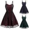 Woman Lace Skull Print Gothic Dress Sleeveless Sling Dress Retro Steampunk Victorian Swing Dress