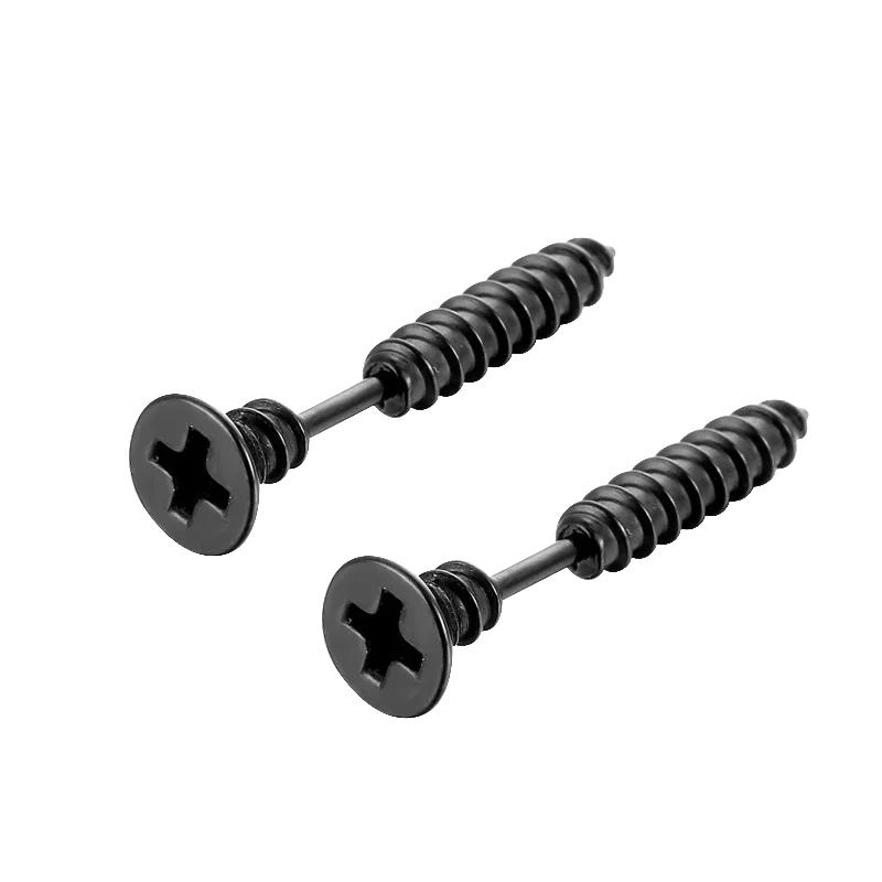 2Pcs Women Men Earrings Stainless Steel Piercing Nail Screw Stud Earrings Punk Rock Helix Ear Piercings Spiral Zircon