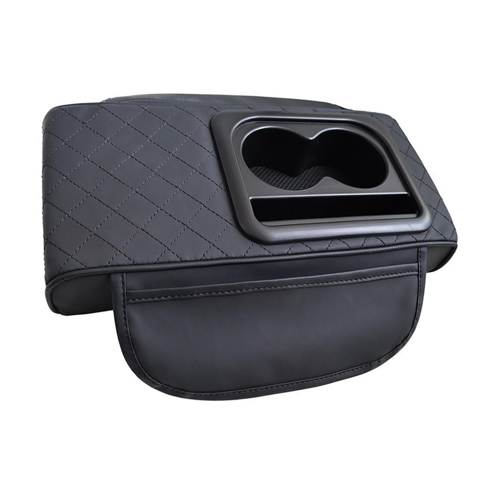 

Leather Car Center Console Cover Includes Cup Holder & Phone Stand Luxury Car Center Console Cover for Long Travel чорний