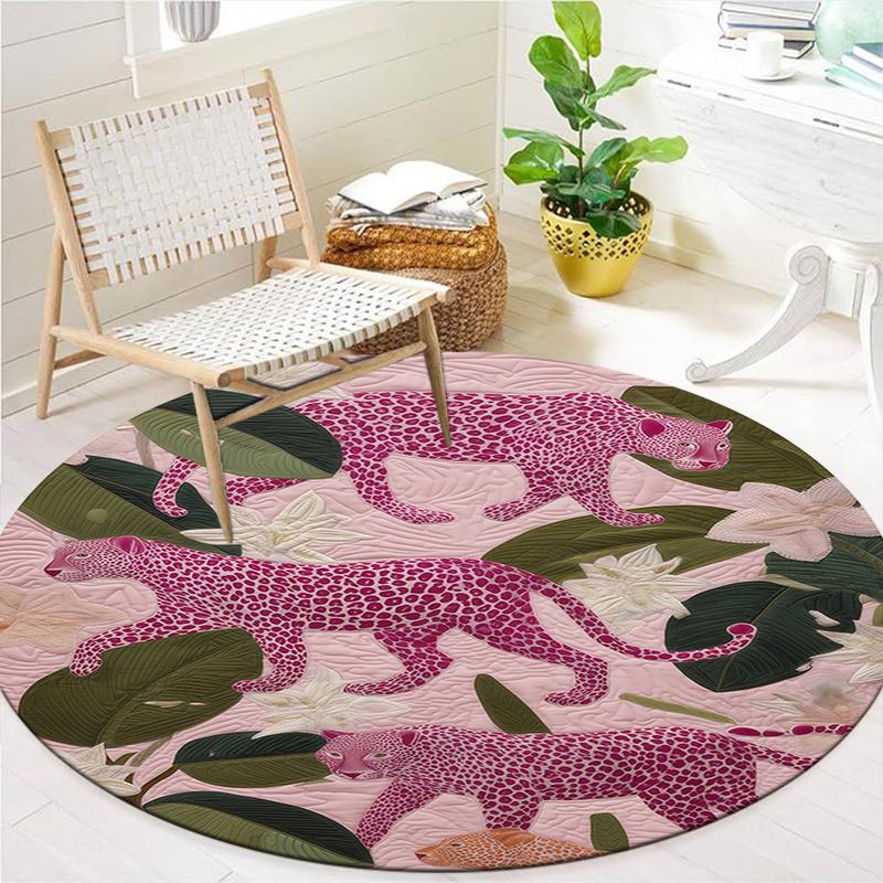 Roses and Tigers, Leopards Round Area Rug,Carpet Rug for Living Room Bedroom Sofa Playroom Decor,Non-slip Floor Mat