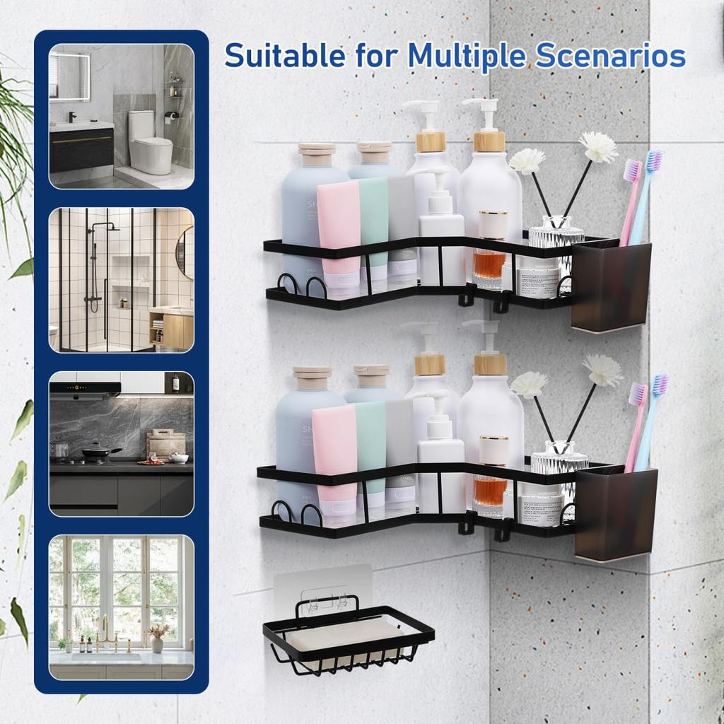 MAGICLULU Bathroom Corner Rack 3-Piece Set: Strong Adhesive, No Drilling Required, Stainless Steel, Rustproof, with Soap Dish, Drainer, Bathroom Stora