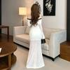 Elegant High Waist Long Sleeve Knit Dress With Colorblock Design For Fall 2025