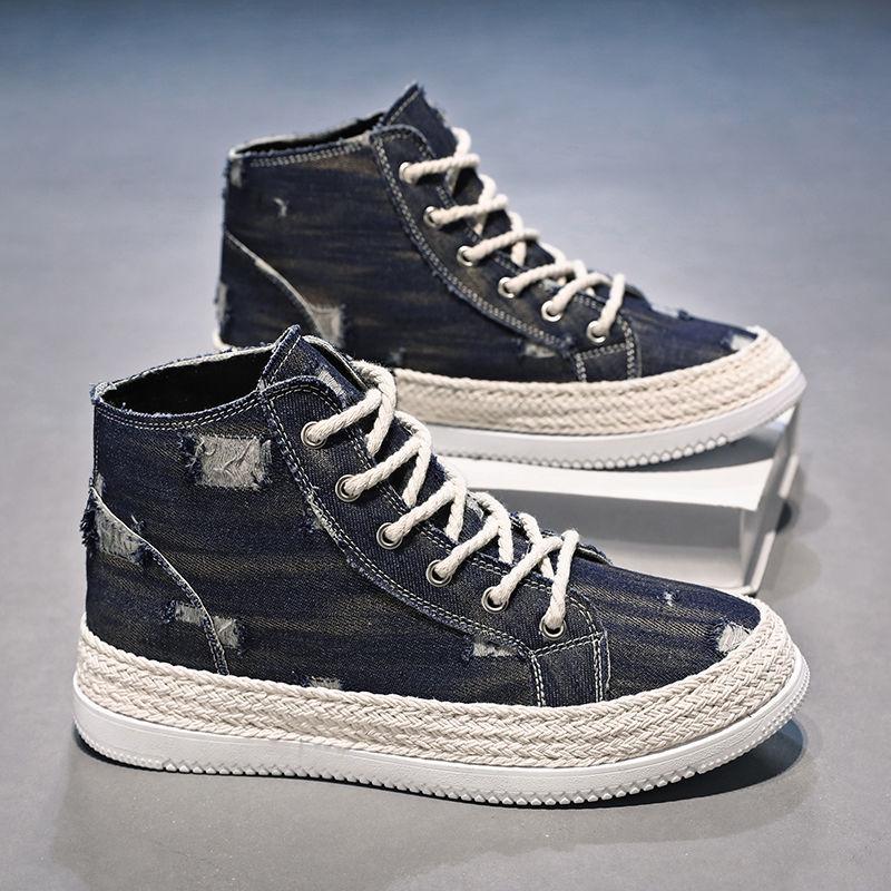 

Осень 2025 Джинсовые высокие кеды из парусины для мужчин – Модная универсальная обувь для скейтбординга для подростков 44 In Stock